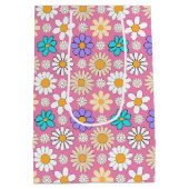 Retro Daisy Patroon Simple.01. Roze BG Medium Cadeauzakje (Achterkant)