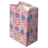 Retro Daisy Patroon Simple.01. Roze BG Medium Cadeauzakje (Achterkant Gekanteld)