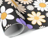 Retro Daisy Patroon Simple.01. Zwart BG Cadeaupapier (Rol Hoek)