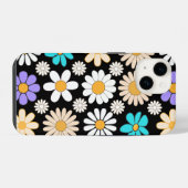 Retro Daisy Patroon Simple.01. Zwart BG iPhone Hoesje (Achterkant horizontaal)