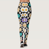 Retro Daisy Patroon Simple.01. Zwart BG Leggings (Achterkant)