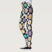 Retro Daisy Patroon Simple.01. Zwart BG Leggings (Links)