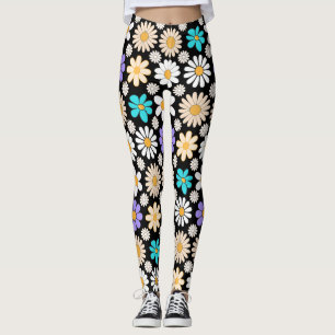 Retro Daisy Patroon Simple.01. Zwart BG Leggings