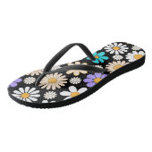 Retro Daisy Patroon Simple.01. Zwart BG Teenslippers (Schuin)