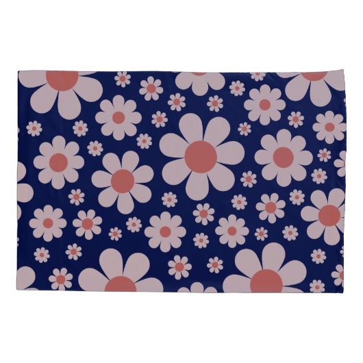Retro Daisy Pattern Blue Kussensloop (Achterkant)