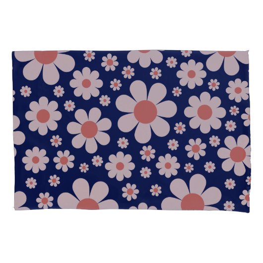 Retro Daisy Pattern Blue Kussensloop (Voorkant)
