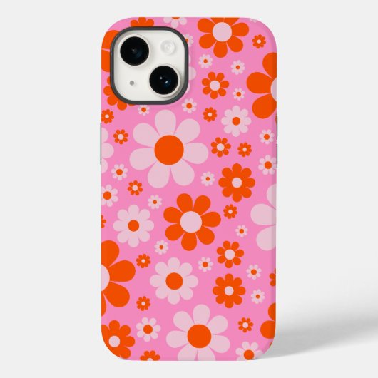 Retro  Daisy Pattern Oranje Roze Case-Mate iPhone Case (Achterkant)