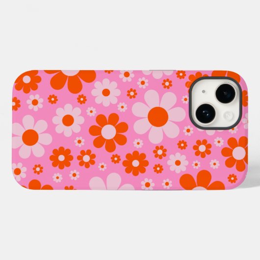Retro  Daisy Pattern Oranje Roze Case-Mate iPhone Case (Achterkant (horizontaal))