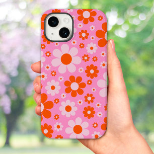 Retro  Daisy Pattern Oranje Roze Case-Mate iPhone 14 Hoesje