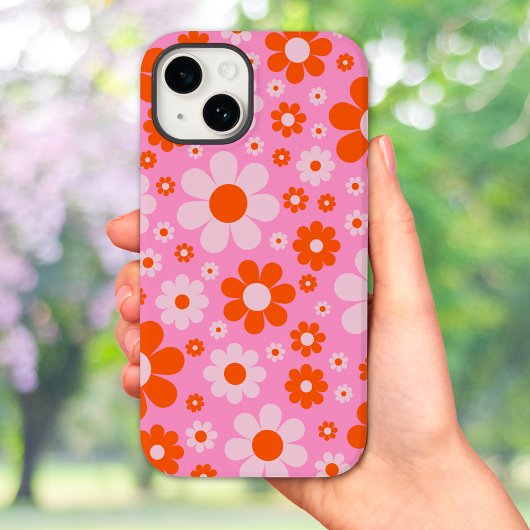 Retro  Daisy Pattern Oranje Roze Case-Mate iPhone Case