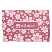 Retro Daisy Pattern Roze Kussensloop (Voorkant)