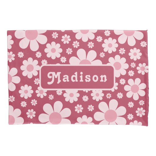 Retro Daisy Pattern Roze Kussensloop (Voorkant)