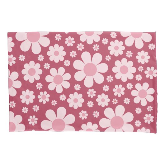 Retro Daisy Pattern Roze Kussensloop (Voorkant)