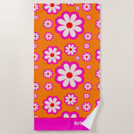 Retro Daisy Pattern Roze & Sinaasappel 70s Bloemen Strandlaken