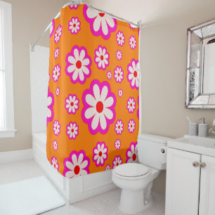 Retro Daisy Pattern Roze & Sinaasappel BOHO Bloeme Douchegordijn