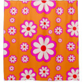 Retro Daisy Pattern Roze & Sinaasappel BOHO Bloeme Douchegordijn (Voorkant)