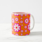 Retro Daisy Pattern Sinaasappel & Roze BOHO Chic B Tweekleurige Koffiemok (Voorkant rechts)