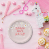 Retro Daisy Peace Love Party Birthday Papieren Bordje (Feest)