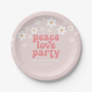 Retro Daisy Peace Love Party Birthday Papieren Bordje