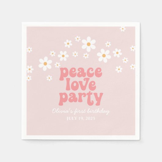 Retro Daisy Peace Love Party Birthday Servet (Voorkant)