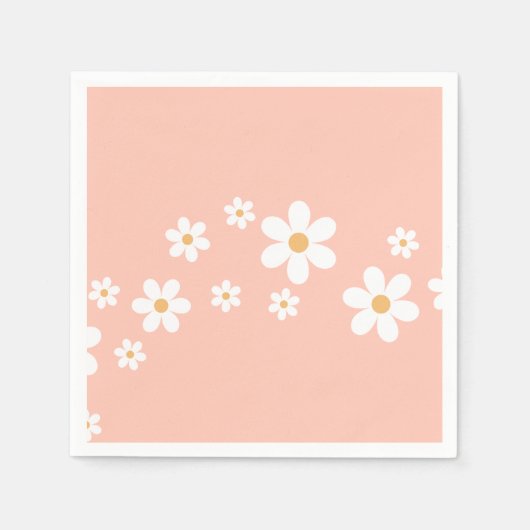 Retro Daisy Peach Pink Floral Servet (Voorkant)
