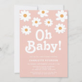 Retro Daisy Pink Baby shower Kaart (Voorkant)