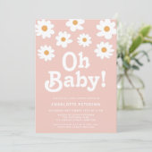 Retro Daisy Pink Baby shower Kaart (Staand voorkant)