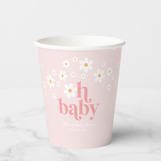 Retro Daisy Pink Baby shower Papieren Bekers (Voorkant)