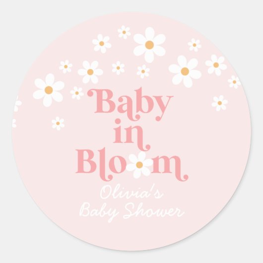 Retro Daisy Pink Baby shower Ronde Sticker (Voorkant)