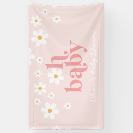 Retro Daisy Pink boho Baby shower Banner (Verticaal)