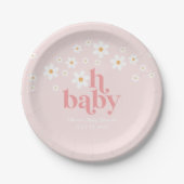 Retro Daisy Pink boho Baby shower Papieren Bordje (Voorkant)