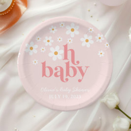 Retro Daisy Pink boho Baby shower Papieren Bordje