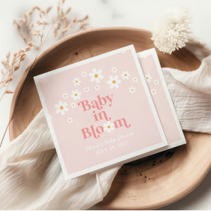 Retro Daisy Pink boho Baby shower Servet