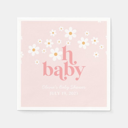 Retro Daisy Pink boho Baby shower Servet (Voorkant)