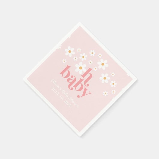 Retro Daisy Pink boho Baby shower Servet (Hoek)