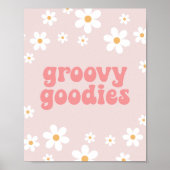 Retro Daisy Pink boho Groovy Goodies Party Sign Poster (Voorkant)