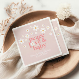 Retro Daisy Pink boho Peace Love Baby shower Servet