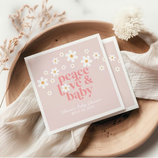 Retro Daisy Pink boho Peace Love Baby shower Servet