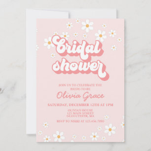 Retro Daisy Pink Bridal Shower Kaart