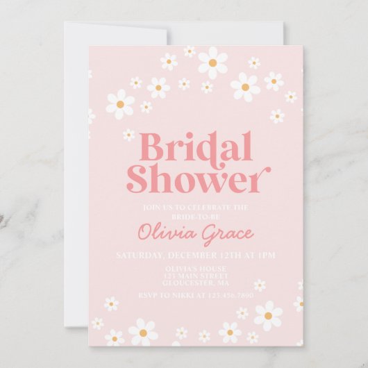 Retro Daisy Pink Bridal Shower Kaart (Voorkant)