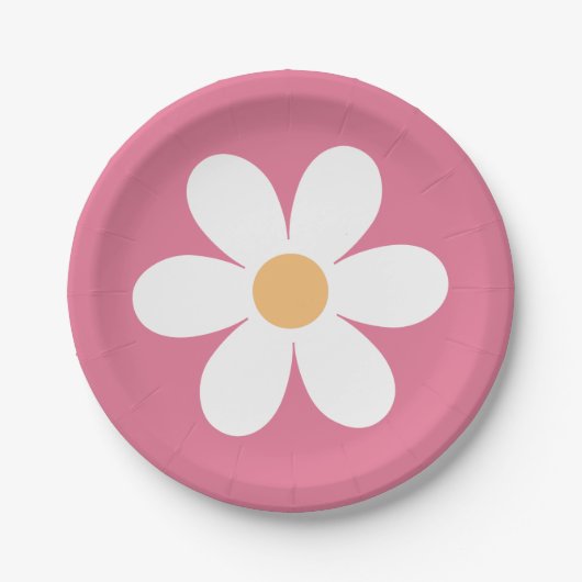 Retro Daisy Pink Classic Papieren Bordje (Voorkant)