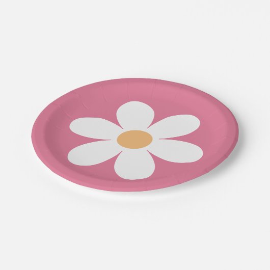 Retro Daisy Pink Classic Papieren Bordje (Gekanteld)