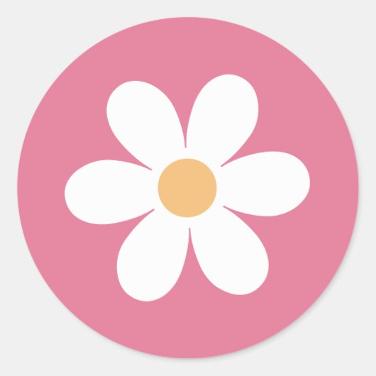 Retro Daisy Pink Classic Round Sticker (Voorkant)