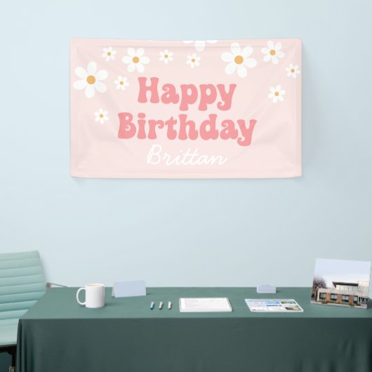 Retro Daisy Pink Happy Birthday Spandoek (Beurs)