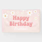 Retro Daisy Pink Happy Birthday Spandoek (Horizontaal)