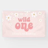 Retro Daisy Pink Wild Eén eerste verjaardag Spandoek (Horizontaal)