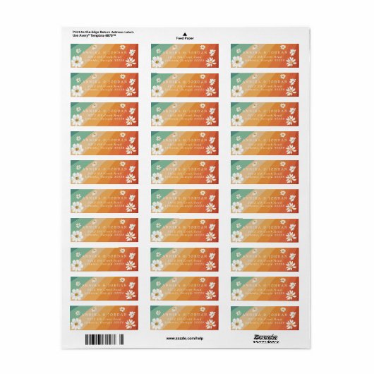 Retro Daisy Rainbow-adreslabel Etiket (Full Sheet)