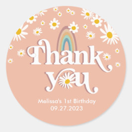  Retro Daisy Rainbow Bedankt Ronde Sticker