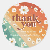 Retro Daisy Rainbow Birthday Bedankt Ronde Sticker (Voorkant)