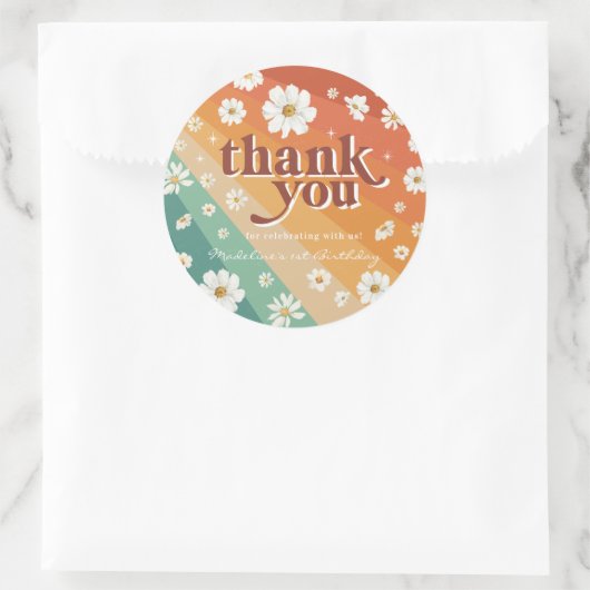 Retro Daisy Rainbow Birthday Bedankt Ronde Sticker (Tas)